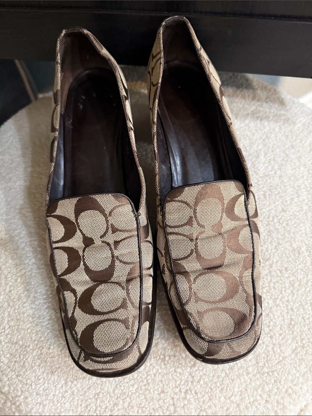 Coach Julia Signature Beige Monogram Signature Canvas Slip-On Loafers